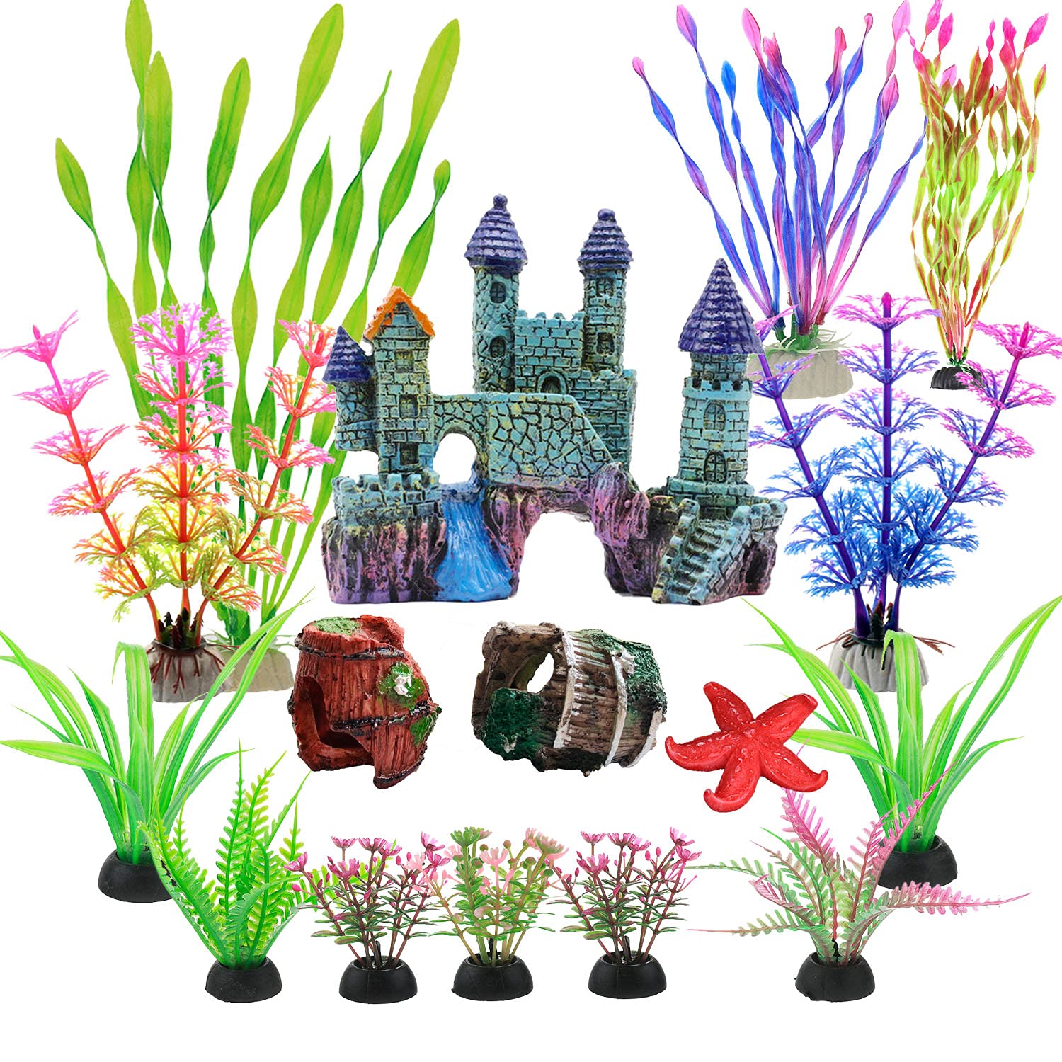 EVIWILL 16 Pieces Aquarium Decorations Coral Castle Fish Tank