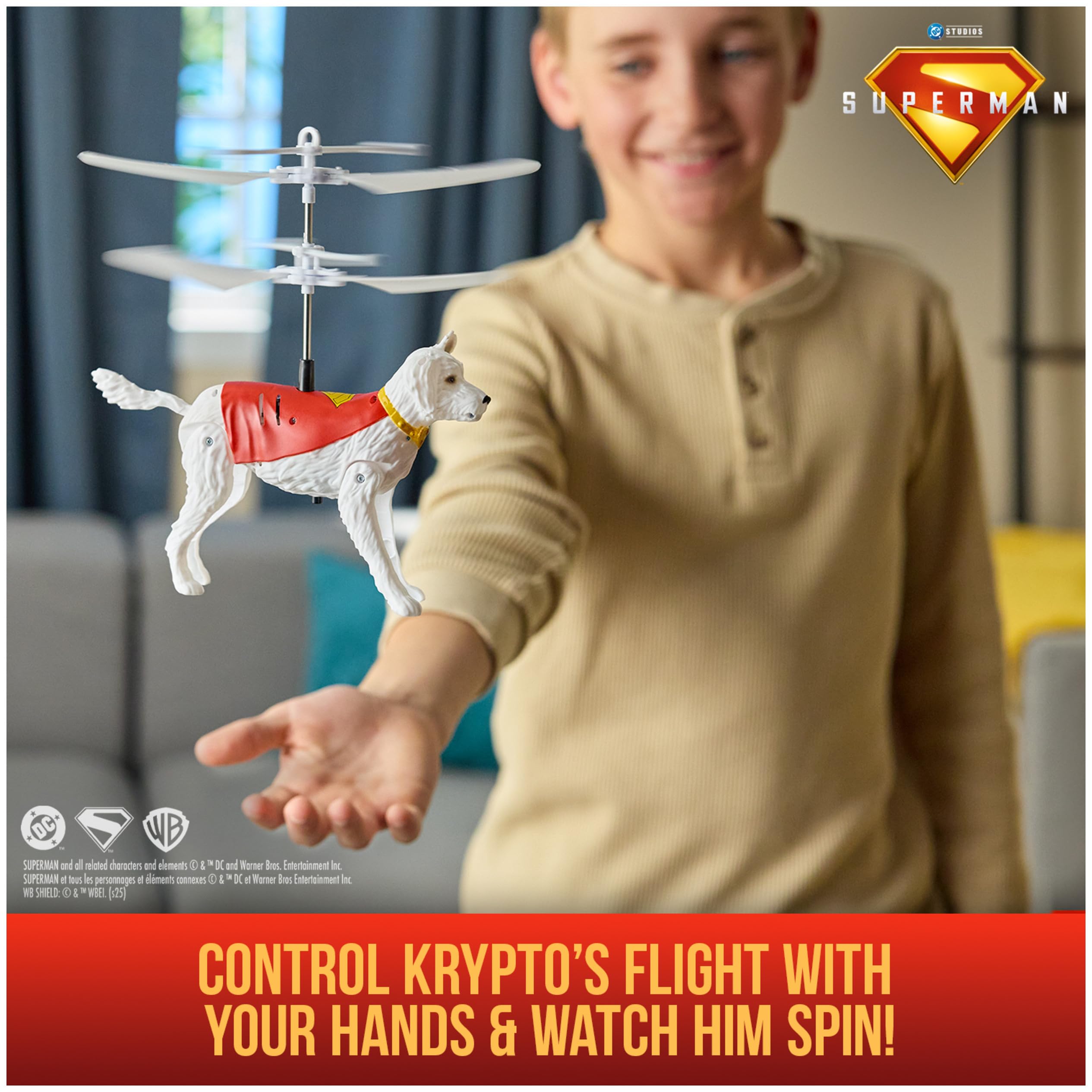 DC Comics, Superman Up in The Sky! Flying Krypto, RC Toys and Remote Control Toys for Kids, 7.5-Inch Hovering Superdog, for Ages 4 and Up