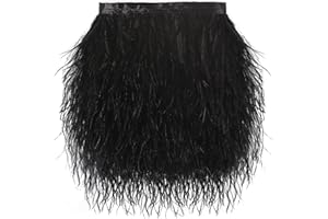 SOGUGOM Black Ostrich Feather Trim - 1.5Ply 2Yards 4-5Inch Feathers Fringe Ribbons Trim for Sewing, Dress, Craft Projects, Halloween Costumes, Holiday Dance Parties(Black)
