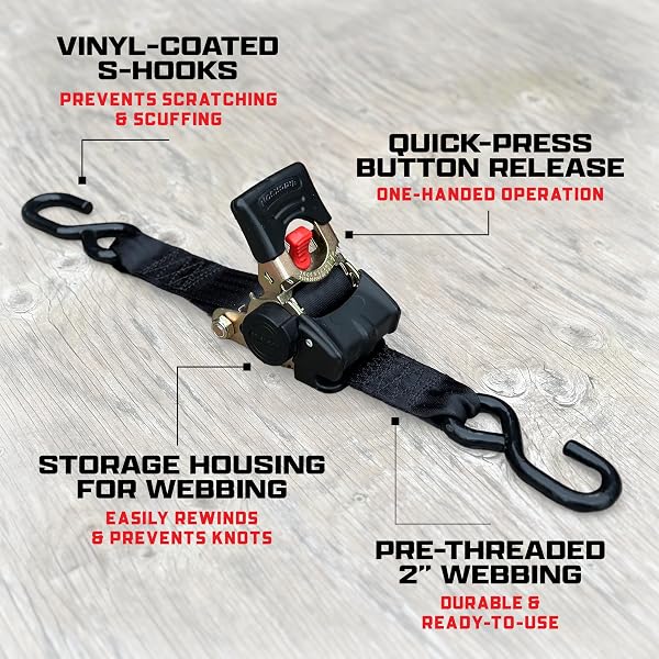 ERICKSON RETRACTABLE RATCHET STRAPS – 2 IN X 10 FT, 3300 LB BREAK STRENGTH