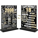 18th Birthday Decorations Back in 2008 Table Sign for Men Women, Black Gold Happy 18 Bday Two-Sided Wooden Table Poster with Stand Party Supplies, Eighteen Birthday Display Holder Decor