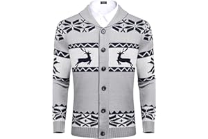 COOFANDY Men's Christmas Cardigans Ugly Xmas Sweaters Reindeer Snowflake Shawl Collar Knitted Cardigan Sweater