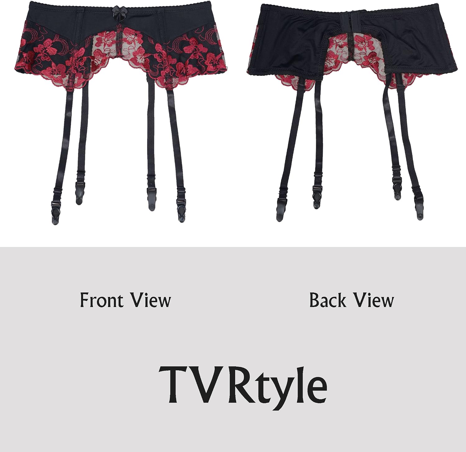TVRtyle Wine Red Embroidery Flower Metal Buckles Women Sexy Garter Belts for Stockings S086 (Medium) - Image 5