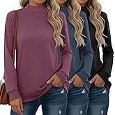Oakgarden 3 Pack Women's Mock Turtleneck Sweatshirts Long Sleeve Cotton Pullover Shirts Tunic Lightweight Loose Casual Tops