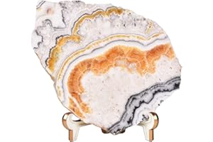 AMOYSTONE Large Healing Crystal Plate Decorative Calcite Stone Slices Quartz Pieces with Stand Office Home Decor Reiki Healing Gifts 0.6-0.8 Pound