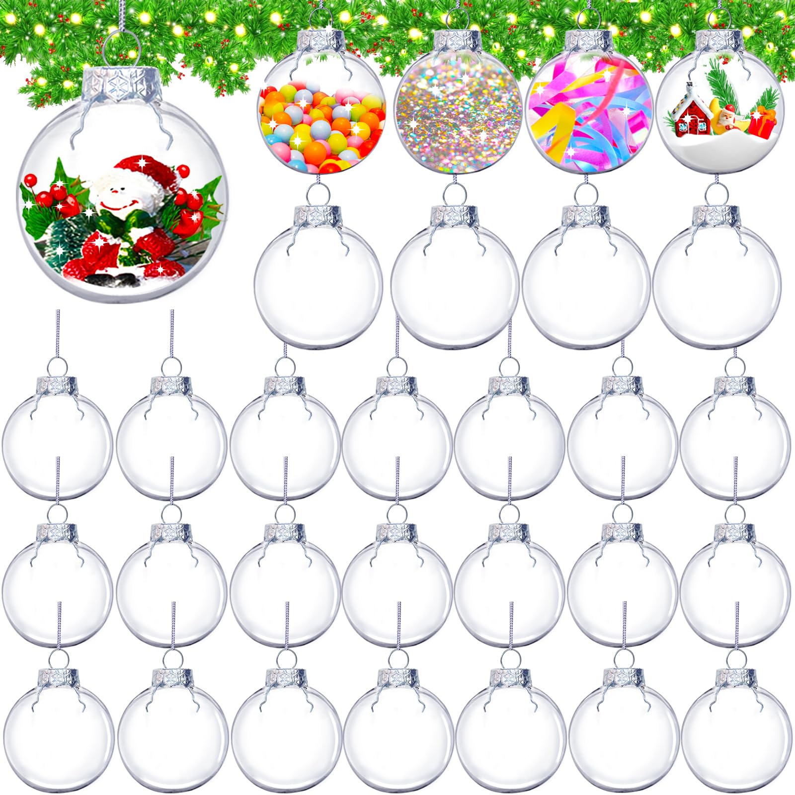 Photo 1 of 30 Pcs Christmas Clear Ornament Balls,2.36 lnch Plastic Fillable Ornaments Ball,Xmas Tree DIY Hanging Crafts for Wedding Party Holiday Birthday Decor,Bulk Round Transparent