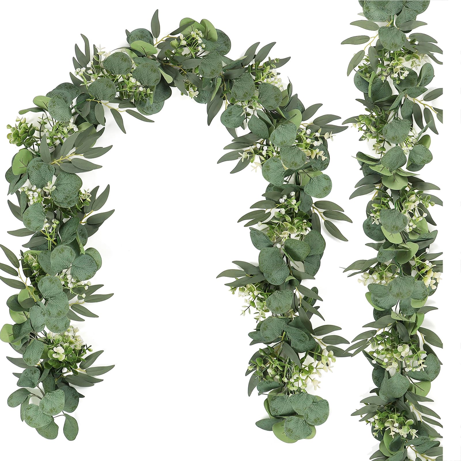 Dremisland 2PCS Artificial Eucalyptus Garlands Fake Vines 6FT Artificial Foliage Garland Faux Eucalyptus Leaves Willow Foliage Greenery Garland for Wedding Party Table Runner