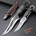 Veisky 2 Piece Full Tang Handle Survival Tactical Knife Set with Sheath for Outdoor Camping Fishing,Fixed Blade Hunting Knife Survival Great gift for Men