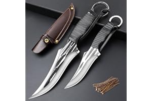 Veisky 2 Piece Full Tang Handle Survival Tactical Knife Set with Sheath for Outdoor Camping Fishing,Fixed Blade Hunting Knife Survival Great gift for Men