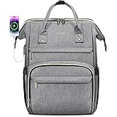 LOVEVOOK Laptop Backpack for Women,15.6 Inch Professional Womens Travel Backpack Purse Computer Laptop Bag Nurse Teacher Backpack,Waterproof College Work Bags Carry on Back Pack with USB Port,Grey