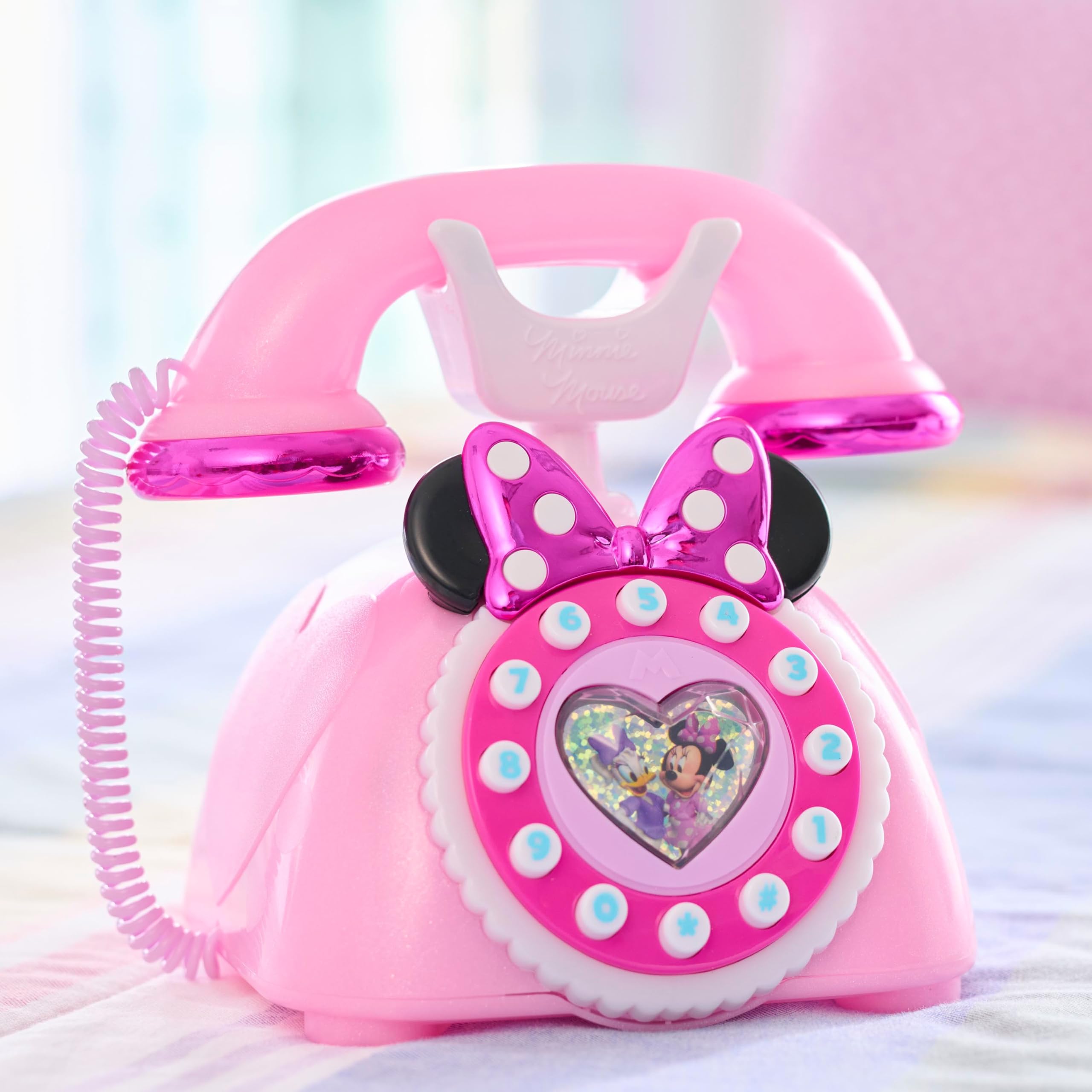 Disney Junior Minnie Mouse Ring Me Rotary Style Phone with Lights and Sounds, Pink, Kids Toys for Ages 3 Up by Just Play