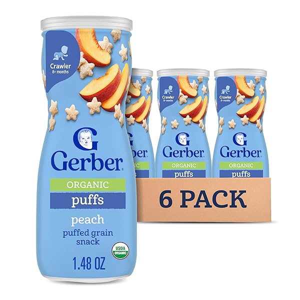 GERBER BABY SNACKS, ORGANIC PUFFS, PEACH, BABY FOOD, 1.48 OUNCE
