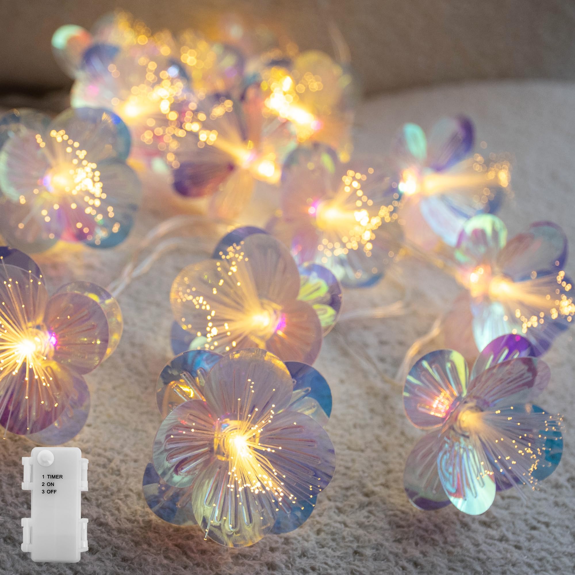 Photo 1 of YOLIGHT Fiber Optic Flower String Lights Battery Operated with Timer, 6.5ft 10 LED Flower Garland Lights Fairy Lights for Room Table Wedding Christmas Easter Décor (Warm White)
