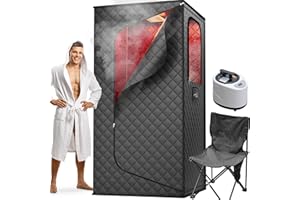 ouluu Infrared Sauna for Home - Portable Steam Sauna with Red Light, Folding Chair, Remote Control, 3.2’ x 3.2’ x 6.0’, Black