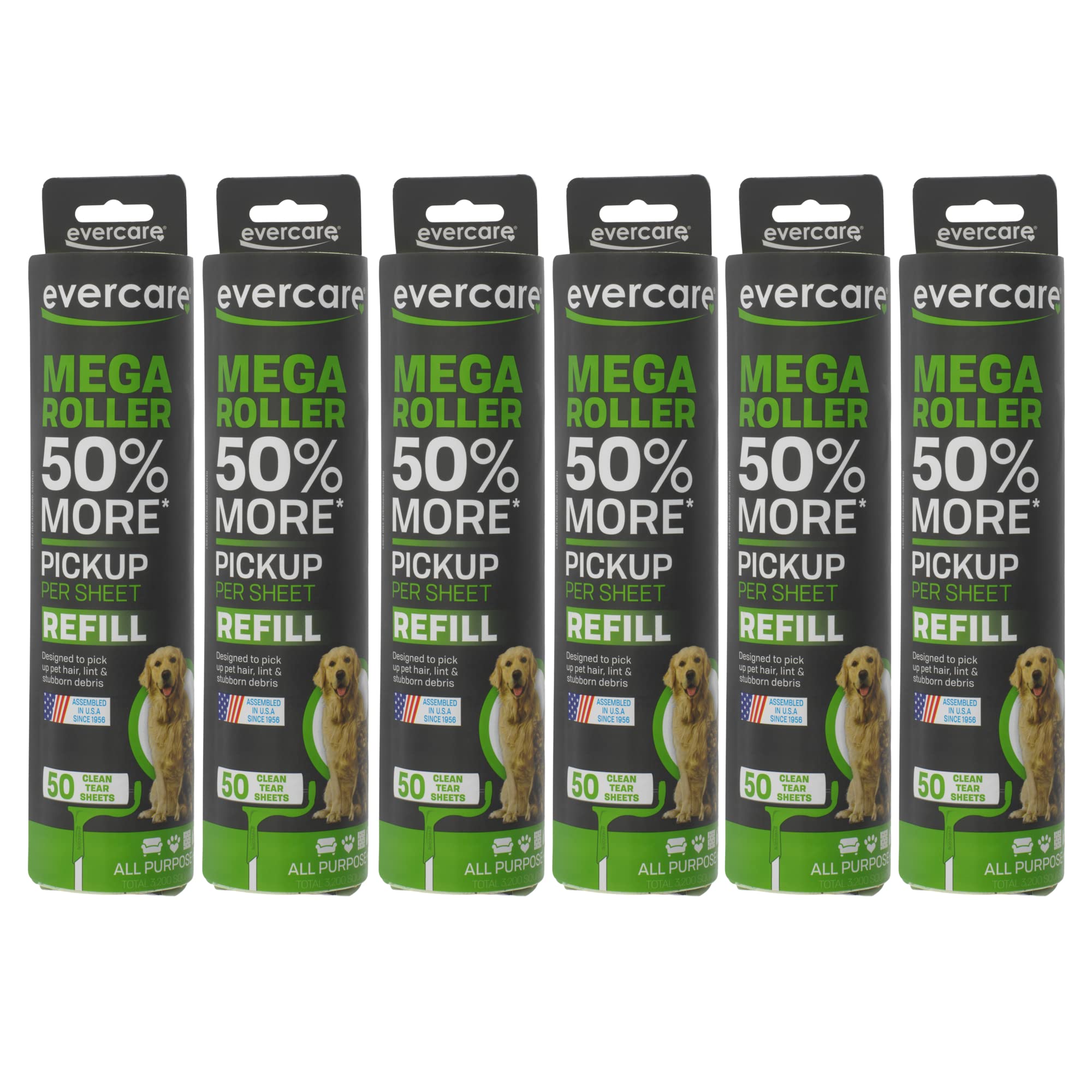Evercare Pack of 6 10" Wide Large Surface Mega Pet Roller Refill, 50 Sheets Each (300 Sheets Total) Image