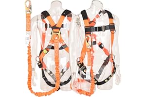 WELKFORDER 3D-Ring Safety Harness [3pt Adjustment] with 6-Foot Internal Shock Absorbing Lanyard [Snap Hook End]