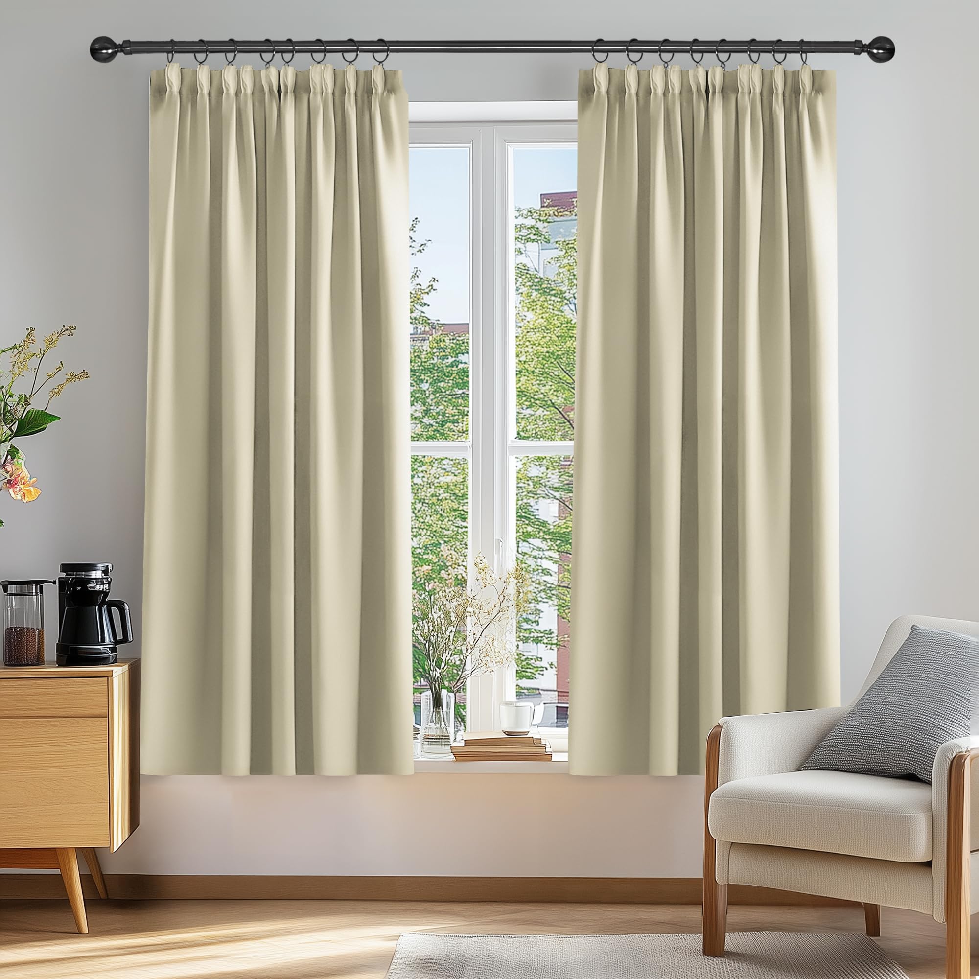 Deconovo Room Darkening Curtains Super Soft Thermal Insulated Energy Saving Pencil Pleat Room Darkening Curtains for Bedroom 52x54 Inch Beige 2 Panels