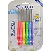 Westcott 16454 Right- and Left-Handed Scissors, Kids' Scissors, Ages 4-8, 5-Inch Blunt Tip, Assorted, 6 Pack