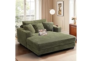 HUSFU 60'' Oversized Chaise Lounge Chair, Upholstered Sofa Bed, Sleeper Couch Reading Chairs with USB Port and Cup Holders,Comfy Cloud Sofas Couches for Living Room,Green