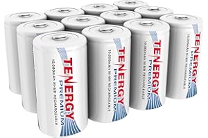Tenergy 12 Pack Premium D Size 10,000mAh High Capacity High Rate NiMH Rechargeable Batteries - UL Certified