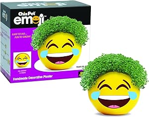Chia Pet Emoji Tears of Joy, Decorative Pottery Planter, Easy to Do and Fun to Grow, Novelty Gift, Perfect for Any Occasion