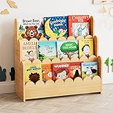SpaceAid 3-Tier Scalloped Bookshelf, Montessori Bookcase for Toddlers, Wooden Book Shelf Organizer Display Furniture for Kids Rooms, Playroom, Nursery and Classroom, Natural