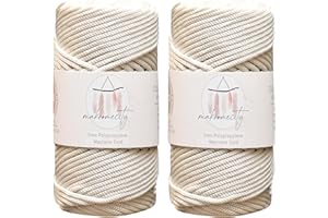 Makromecity 2 Skeins Polyester Macrame Cord 3mm x 131 Yards (394 Feet) Polypropylene Ecru Cord for Crochet, Crafts, Wall Hangings, Bags, Underplate, Rug