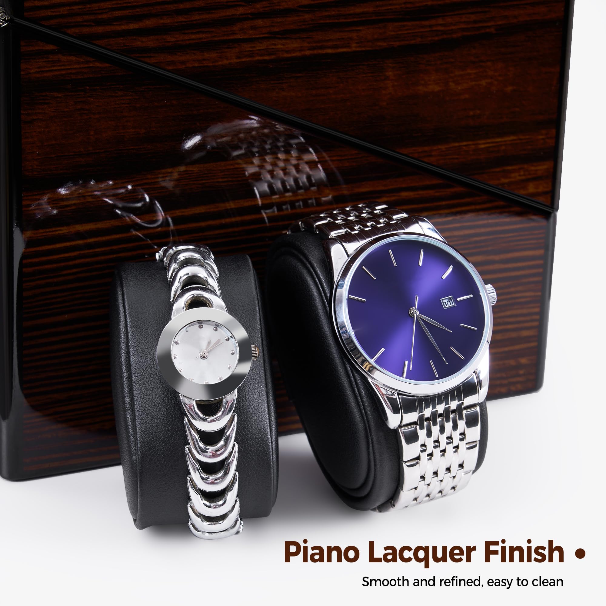 ANWBROAD Watch Winder for Automatic Watches Double with Super Quiet Motor Flexible Watch Pillows LED Backlight Wooden 5 Modes Battery or Type-C Adapter UJWW001Y