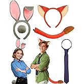 itswordpiz 5PCS Grey Bunny Ears and Tail & Fox Ears Headband and Tail for Women Men Adult, Couples Halloween Costume Accessories for Cosplay Dress Up
