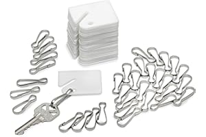 AdirOffice White Hanging Key Tags - Durable Plastic Tag with Metal Snap Hook - Uniform Colored Key Identification for Home & Office (30 Pack)