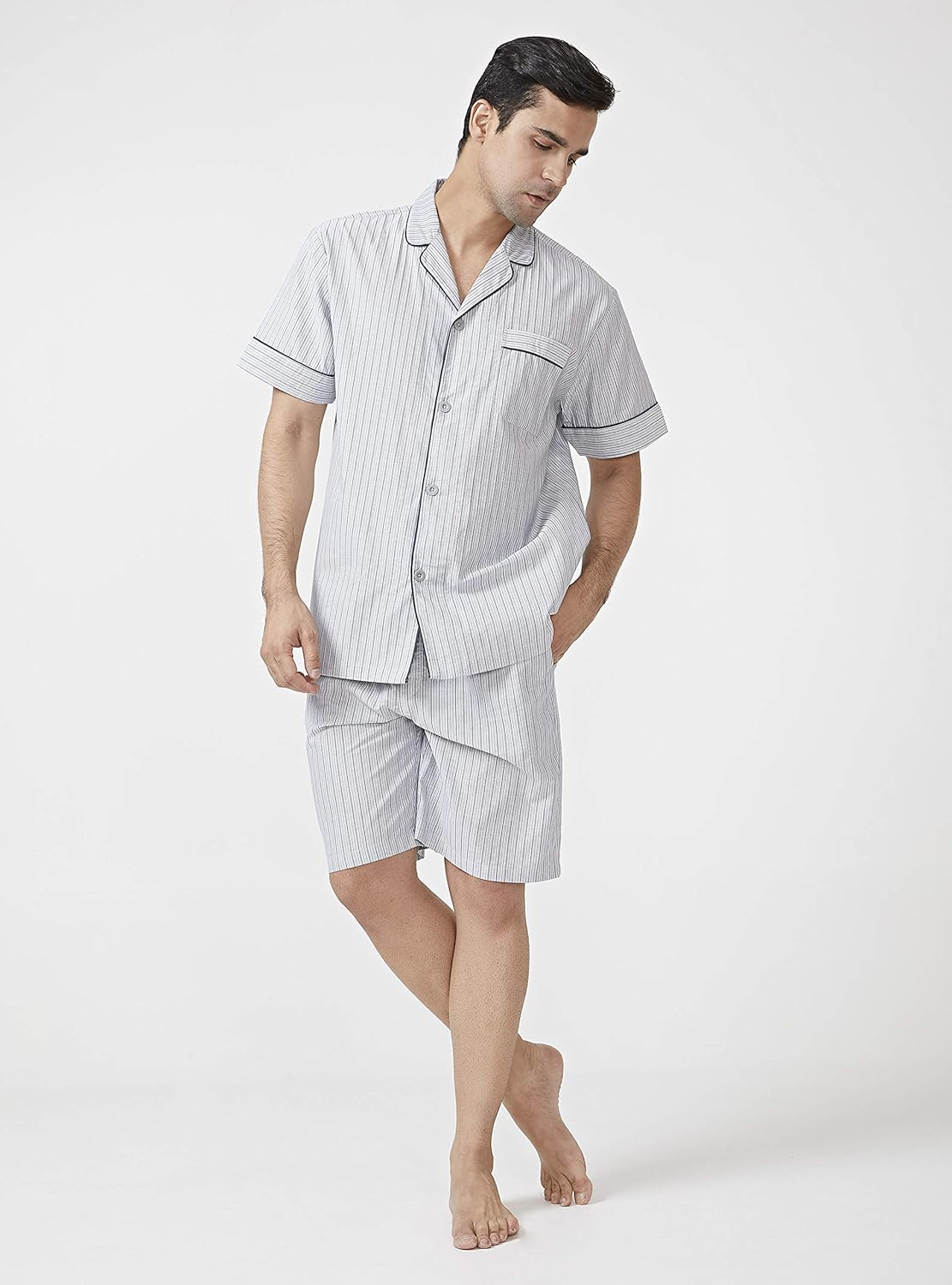 DAVID ARCHY Men's Lightweight Sleepwear Woven Cotton Button-Down Short Sleeve Pajamas Set Loungewear: Clothing