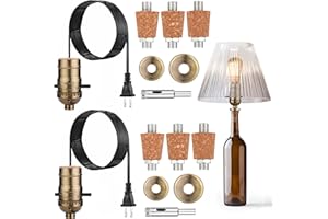 ACBungji 2 Sets Bottle Lamp Kit for Liquor Bottle, DIY Wine Bottle Lamp Kit to Do It Yourself, Including 8 FT Lamp Cord with Lamp Socket, 3 Size Tapper Cork, 9mm Glass Drill Bit and Lid (Bronzed)