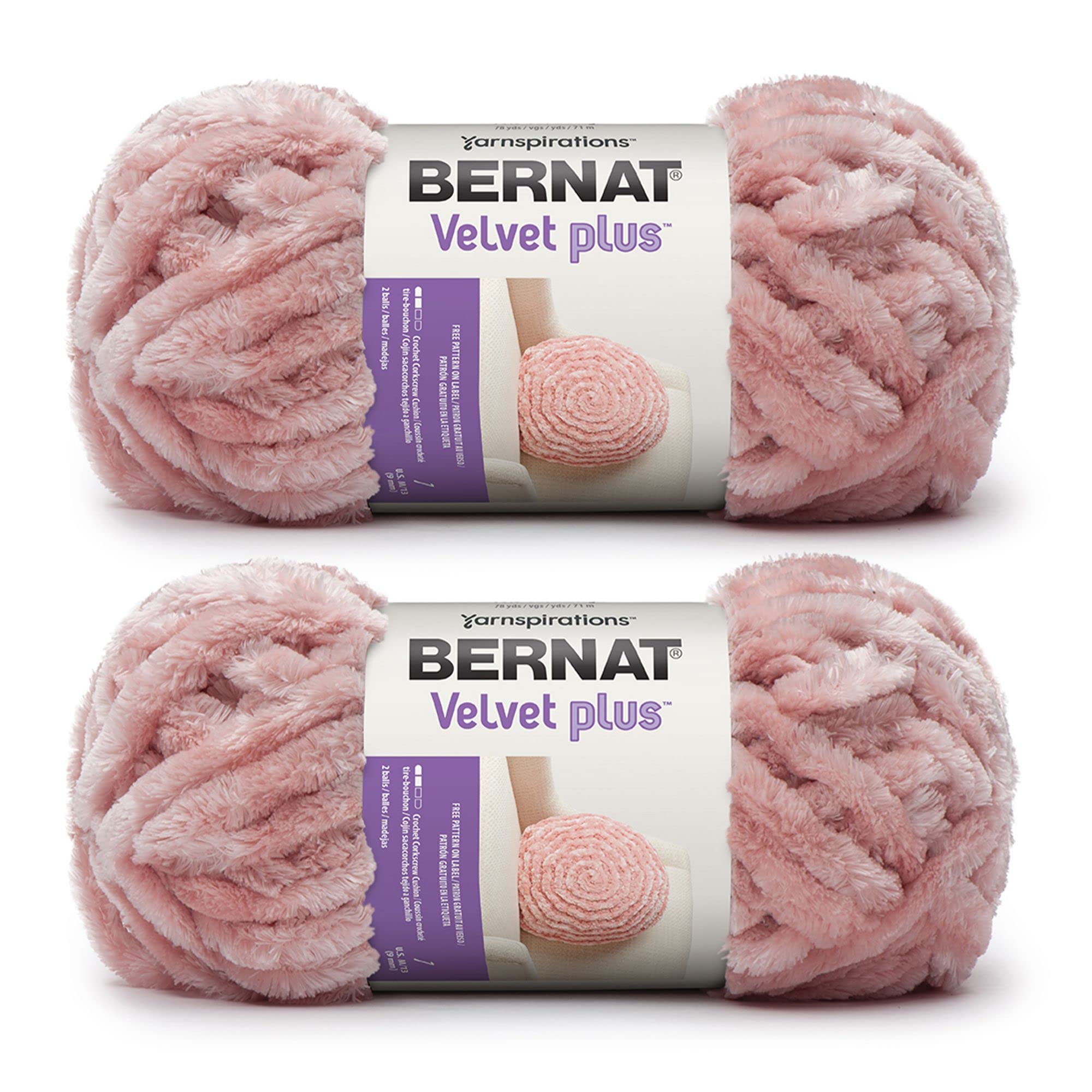 Bernat Velvet Plus 2 Pack of 300g/10.5oz-Polyester-6 Super Bulky-Knitting/Crochet Yarn, Pink Dusk