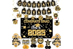 ZERUNYIW Graduation Decorations 2025 Gold Themed Set - Congrats Grad Banner, Class of 2025 Backdrop, Balloons & Streamers Kit - Complete Party Supplies for High School & College Celebrations