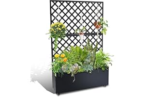 MemoryField Metal Planter Box with Trellis, 71" x 47" x 12" Raised Garden Bed with Privacy Screen for Climbing Plants & Flowe