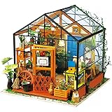 ROBOTIME DIY Dollhouse Wooden Miniature Furniture Kit Mini Green House with LED Best Birthday Gifts