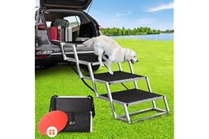 TNAMASUN Dog Car Ramp for Large Dogs, Aluminum Foldable Dog Steps for Large Dog，Lightweight Dog Stairs for Cars SUV, High Beds & Trucks，Supports up to 150 lbs