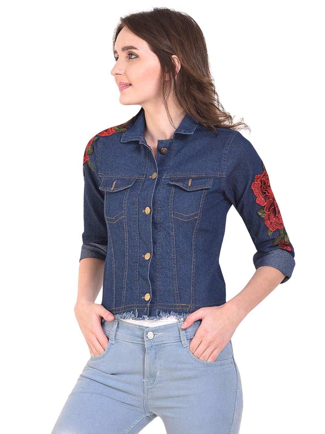 dimpy garments buynewtrend stone wash denim blue jacket for women