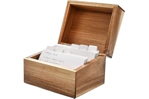 WELLAND Acacia Wood Recipe Box with Card Divider, Recipe Card Set by WELLAND