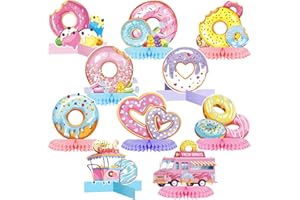 DIANELHALL 11 Pieces Donut Table Decorations Include Honeycomb Donut Centerpieces for Party Donut Cardboard Stand up for Donut Decorations Donut Time Party Supplies Photo Prop Supplies