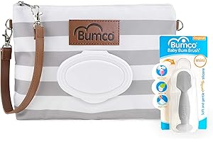 BABY BUM BRUSH Bumco Diaper Clutch Bag and Mini Cream Spatula - Baby Travel Essentials, Small Bag with Wipes Dispenser, BPA-Free Butt Spatula, Mini Cream Applicator with Case