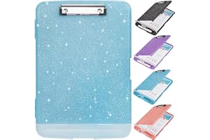 SFLHHDM Glitter Clipboard with Storage,Storage Clipboard with Pen Holder,A4 Binder Clip Boards 8.5x11 with Low Profile Clip,Side Opening Sparkle Clipboards, Clipboard Folder for Office Supplies-Aqua Blue