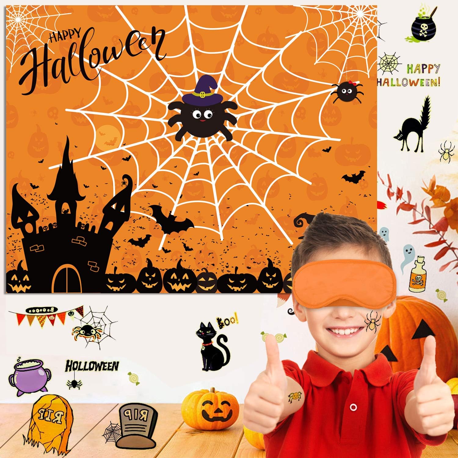 Halloween Party Games Pin The Spider on The Web Game Reusable Pin Game Spider Web Halloween Gift Halloween Party Favor Supplies for Kids Girls Boys: Toys & Games