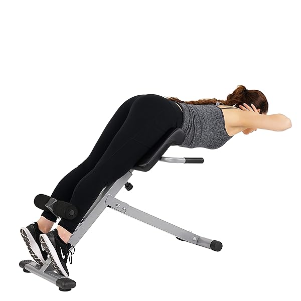 SUNNY HEALTH & FITNESS 45-DEGREE HYPEREXTENSION ROMAN CHAIR WITH ADJUSTABLE HEIGHT AND BACK, GLUTE, HAMSTRING, AND AB WORKOUTS FOLDABLE SIT UP GYM BENCH FOR HOME, GRAY – SF-BH6629