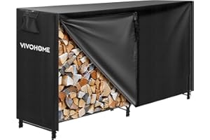 VIVOHOME 6ft Heavy Duty Indoor Outdoor Firewood Storage Log Rack with Cover Combo Set Black