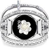 Boho Leather Bracelet for Samsung Galaxy Watch 8/7/6/5/4 Band 40 44mm Women, 20mm Cute Beaded Multilayer Strap for Galaxy Watch 8 Classic 6 4 Classic 43mm 47mm 42mm 46mm/Watch 5 Pro 45mm /Active2