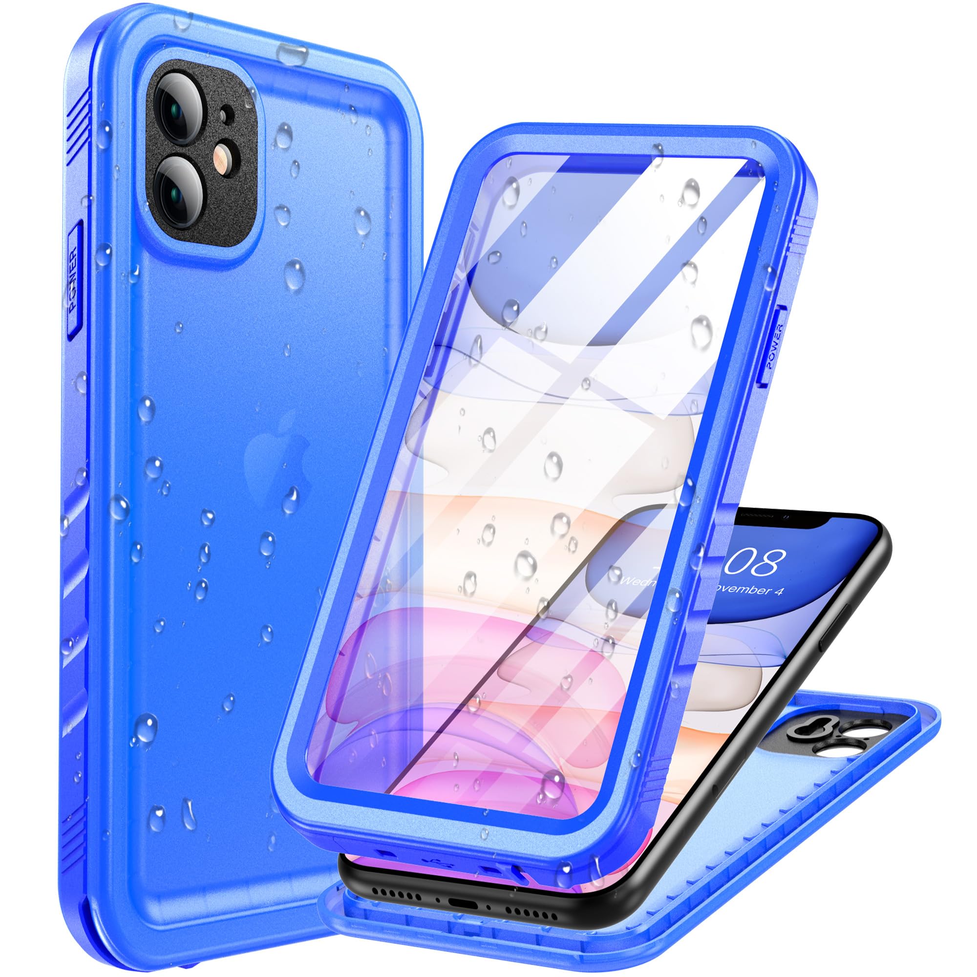 Photo 1 of Cozycase Compatible with Waterproof iPhone 11 case, Built-in Screen Protector, Full-Body Rugged Bumper Sealed Case Cover, Shockproof Dustproof Waterproof Case for iPhone 11 6.1 inch (Blue)