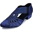 YYTing Women Swing Latin Ballroom Salsa Dance Shoes (Closed Toe, Suede Sole) YT12