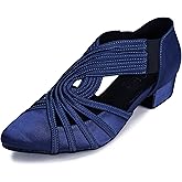 YYTing Women Swing Latin Ballroom Salsa Dance Shoes (Closed Toe, Suede Sole) YT12