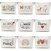 Pinkunn 9 Pcs Nurse Gifts Nurse Makeup Bags for Women Cosmetic Bag with Zipper Nursing Travel Toiletry Bag Survival Kit for Birthday Gift Funny for Nurses Student Thank You